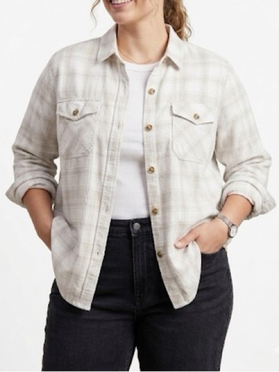 Frank & Oak Tops - Frank & Oak Flannel Plaid Button Down Shirt Size XXL Cream Tan